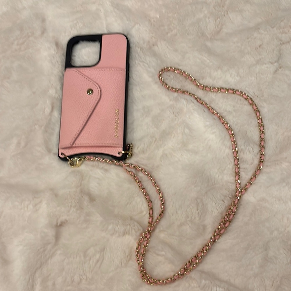 Bsndolier Pink Phone Case with Chain Strap